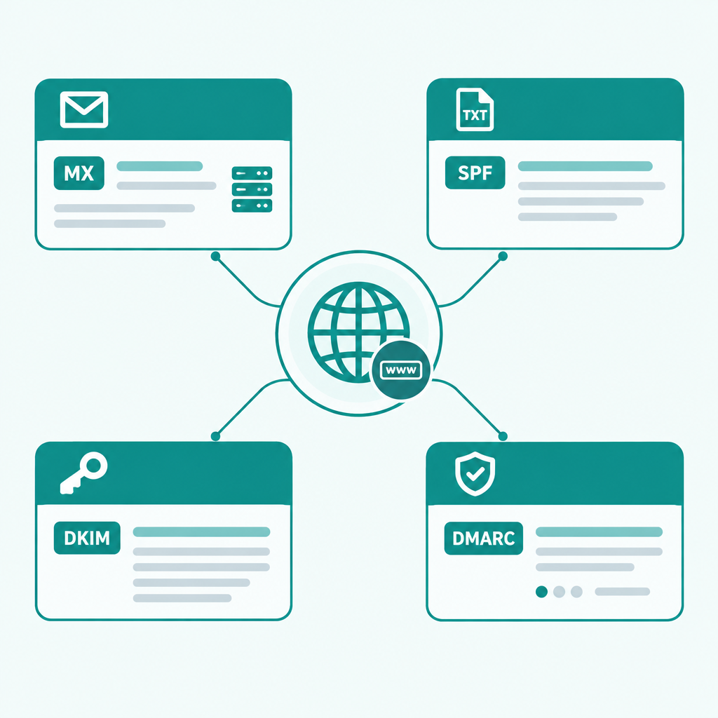 Email DNS configuration: MX, SPF, DKIM, and DMARC explained